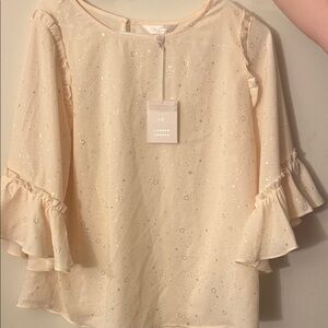 LC Lauren Conrad Sparkling Cream Blouse with Ruffle Sleeves